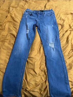 RSQ Women's Skinny Jeans in Medium Blue with Distressed Detail